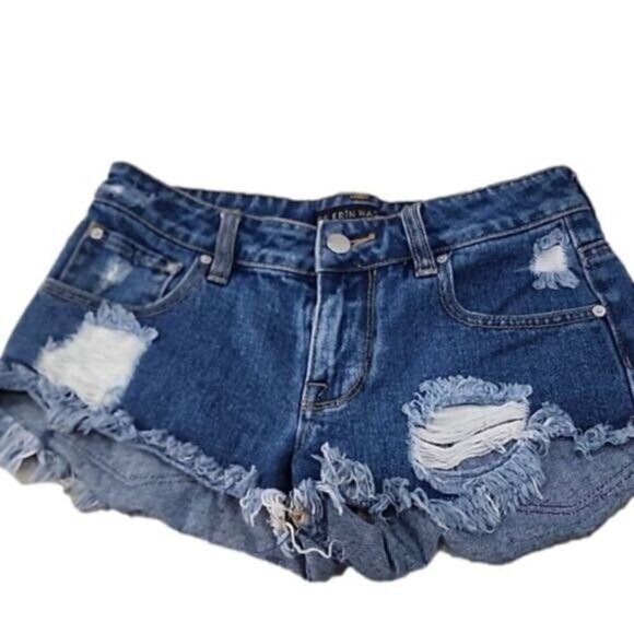 P.S. Erin Wasson Shorts womens embroidered back pockets distressed jean 24 - Picture 4 of 9